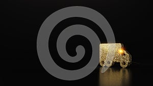 science glitter gold glitter symbol of truck moving 3D rendering on dark black background with blurred reflection with sparkles