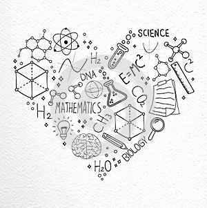 Science hand drawn doodle icons love concept