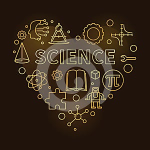 Science Heart STEM concept golden line banner. Vector Illustration