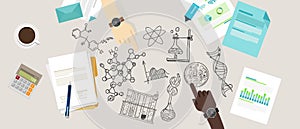 Science icon biology lab sketch drawing illustration chemistry laboratory desk research collaborate team work