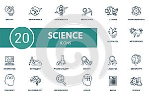 Science icon set. Contains editable icons science theme such as astrophysics, archeology, quantum physics and more.