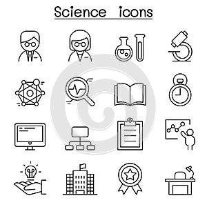 Science icon set in thin line style