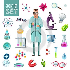 Science Icons Cartoon Set