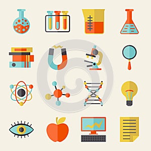 Science icons in flat design style