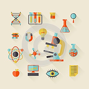 Science icons in flat design style