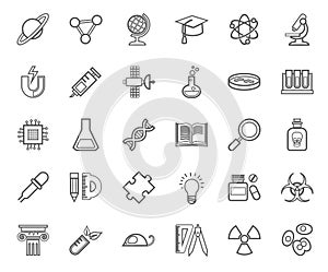Science, icons, outline drawing, monochrome, vector.