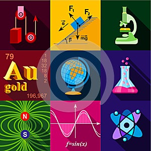 Science icons set, flat style