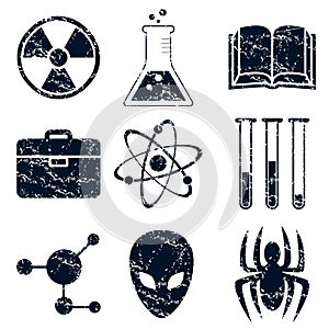 Science icons set, grunge