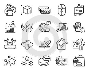 Science icons set. Included icon as Copyright laptop, Safe energy, Journey path signs. Vector