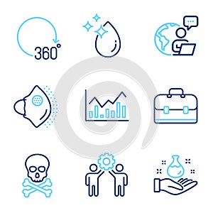 Science icons set. Included icon as Employees teamwork, Infochart, Water drop signs. Vector photo