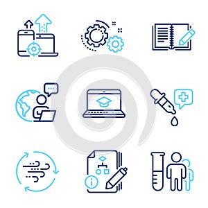 Science icons set. Included icon as Gears, Algorithm, Feedback signs. Vector