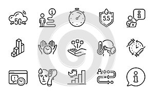 Science icons set. Included icon as Journey path, Timer, Electronic thermometer. Vector