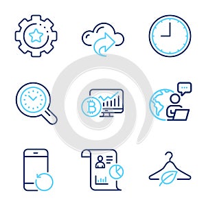 Science icons set. Included icon as Slow fashion, Time management, Report signs. Vector