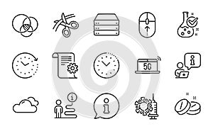 Science icons set. Included icon as Swipe up, Servers, Cloudy weather. Vector