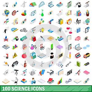 100 science icons set, isometric 3d style