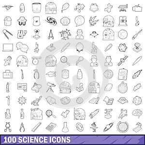 100 science icons set, outline style