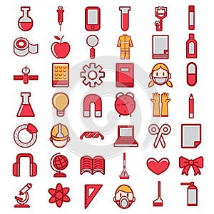 Science icons set with red color