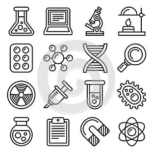 Science Icons Set on White Background. Line Style Vector