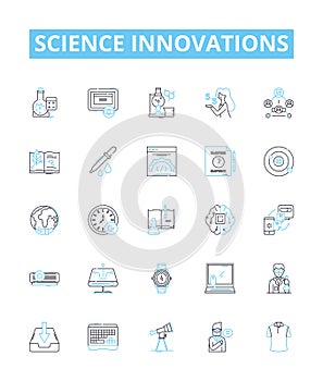 Science innovations vector line icons set. Innovations, Science, Technology, Discovery, Advancement, Progress, Studies