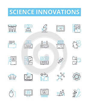 Science innovations vector line icons set. Innovations, Science, Technology, Discovery, Advancement, Progress, Studies