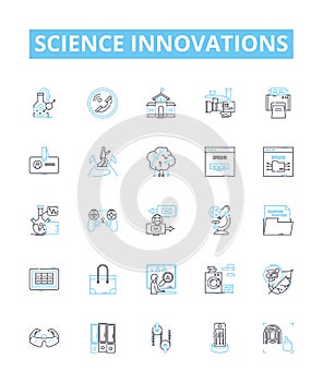 Science innovations vector line icons set. Innovations, Science, Technology, Discovery, Advancement, Progress, Studies