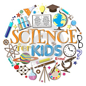 Science for kids. School symbols and design