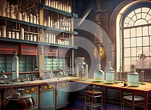 Science Lab Background, Laboratory, Retro