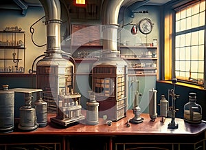 Science Lab Background, Laboratory, Retro