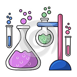 Science lab beakers and test tubes Colored vector illustration