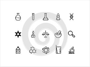 Science Lab Icon Set / Vector thin line icons set and graphic design elements / Illustration with science and laboratory research