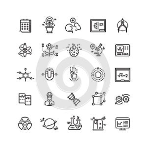 Science lab innovation chemical research thin line vector icons