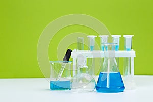 science laboratory blue test tubes  chemical laboratory equipment