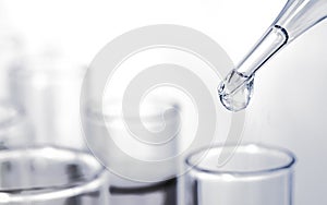 Science laboratory chemical test tube lab glassware equipment. Scientific research and development concept