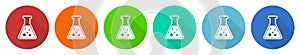 Science, laboratory, chemistry icon set, flat design vector illustration in 6 colors options for webdesign and mobile applications
