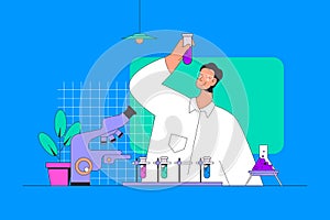 Science laboratory concept in modern flat design for web. Vector illustration