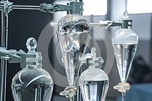 Science laboratory glass distill boil water flask photo