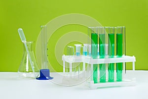 science laboratory green test tubes  chemical laboratory equipment