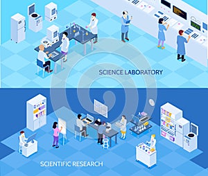 Science Laboratory Isometric Banners