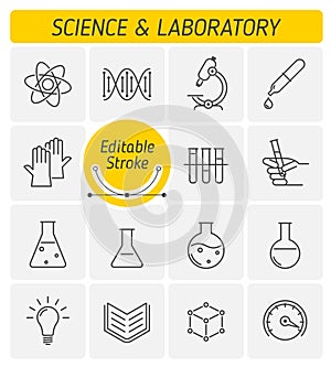 The science and laboratory outline vector icon set