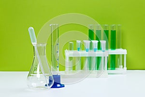 Science laboratory test tubes, chemical laboratory equipment