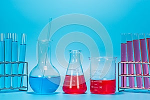 Science laboratory testtube on light blue background , science e