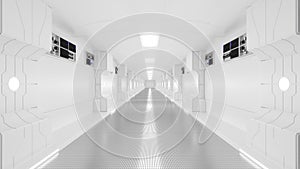 Science lap, sci-fi corridor white color