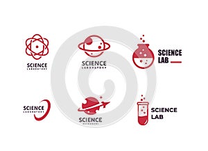 Science logo template, laboratory vector logo bundling, science emblem