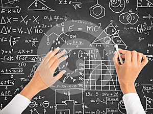 Science and math formulas on chalkboard