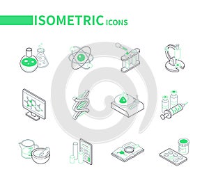 Science and medicine - modern line isometric icons set