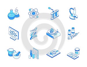 Science and medicine - modern line isometric icons set