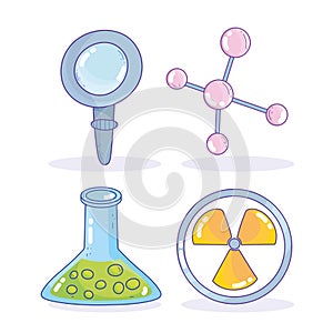 Science medicine nuclear magnifier atom beaker research laboratory