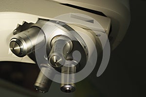 Science misroscope turret with 4 lenses photo