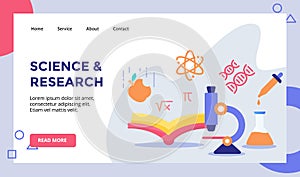 Science research concept campaign for web website home homepage landing page template banner with flat style vector