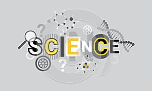 Science Research Creative Word Over Abstract Geometric Shapes Background Web Banner